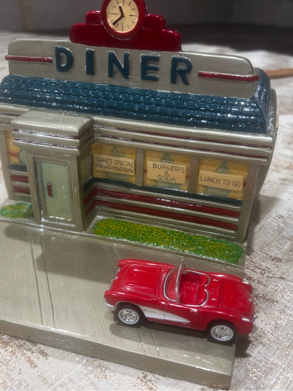 FTD Diner Ceramic Planter w/ Red Car Retro 3D Glossy 6 in Tall